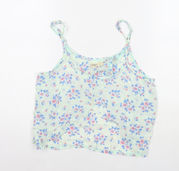 Hollister Womens Blue Floral Viscose Cropped Tank Size L Round Neck