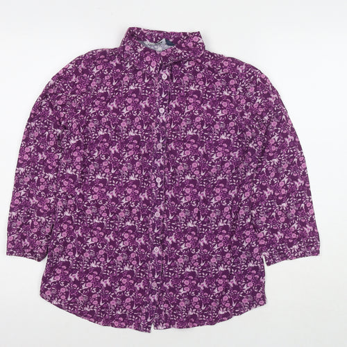 EWM Womens Pink Floral Viscose Basic Button-Up Size 10 Round Neck