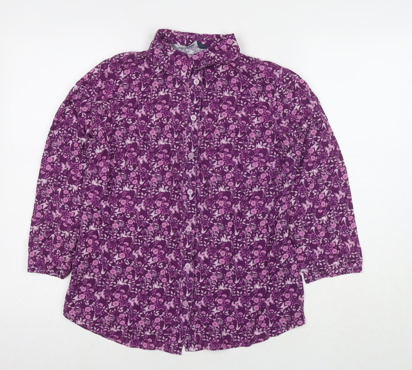 EWM Womens Pink Floral Viscose Basic Button-Up Size 10 Round Neck