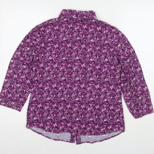 EWM Womens Pink Floral Viscose Basic Button-Up Size 10 Round Neck