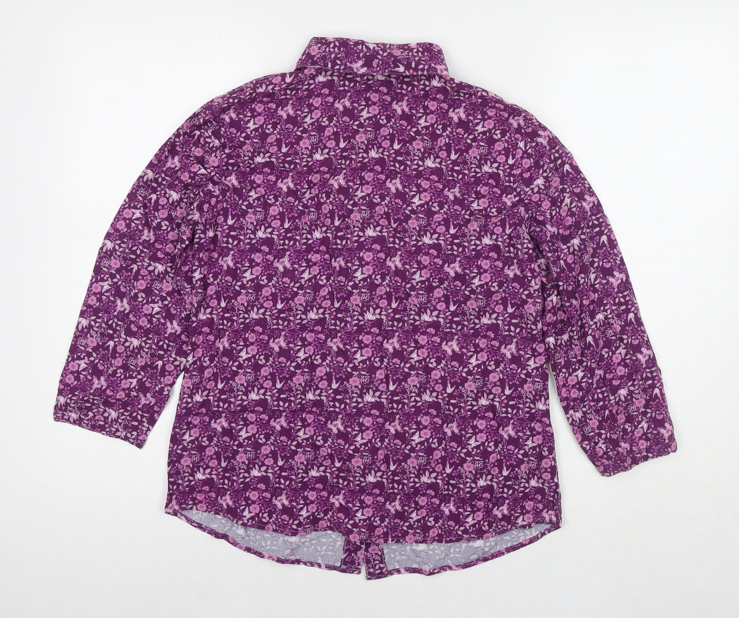 EWM Womens Pink Floral Viscose Basic Button-Up Size 10 Round Neck