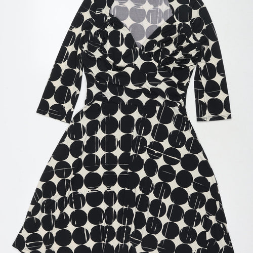 Leota Womens Black Polka Dot Polyester Fit & Flare Size S V-Neck Pullover