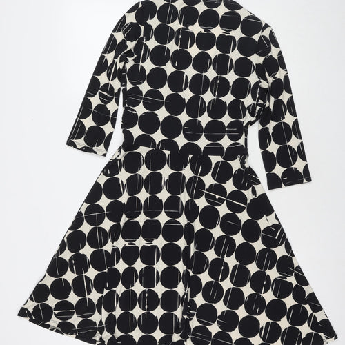 Leota Womens Black Polka Dot Polyester Fit & Flare Size S V-Neck Pullover