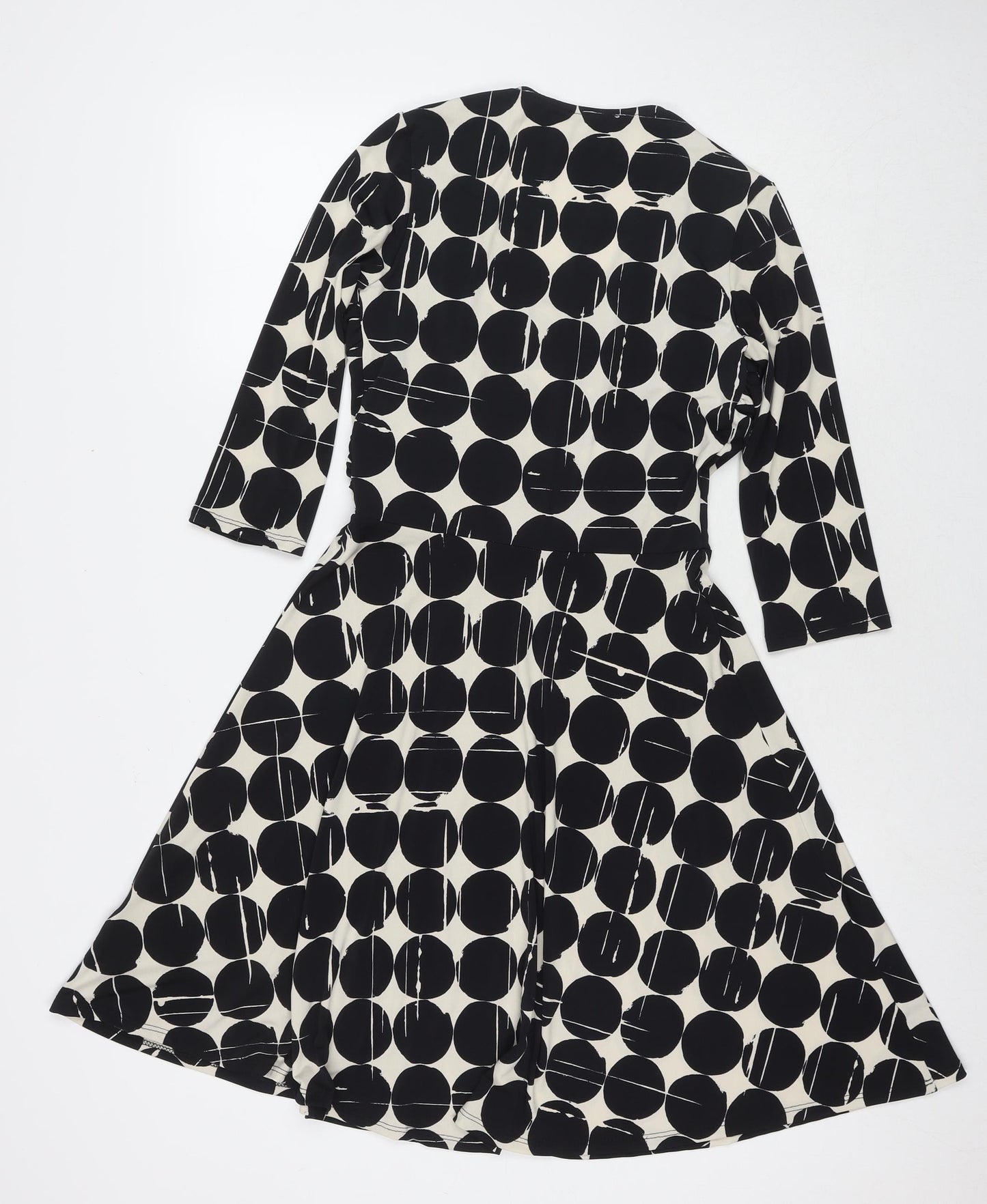 Leota Womens Black Polka Dot Polyester Fit & Flare Size S V-Neck Pullover