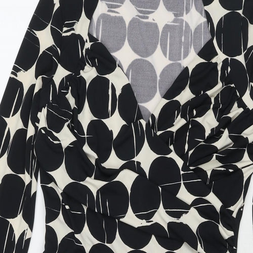Leota Womens Black Polka Dot Polyester Fit & Flare Size S V-Neck Pullover