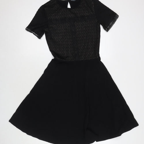 Dorothy Perkins Womens Black Geometric Cotton A-Line Size 8 Round Neck Pullover