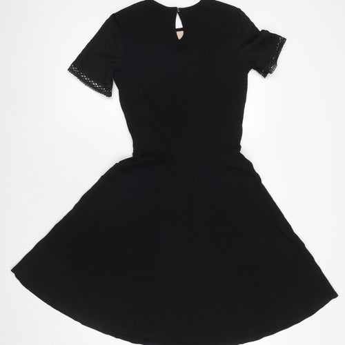 Dorothy Perkins Womens Black Geometric Cotton A-Line Size 8 Round Neck Pullover