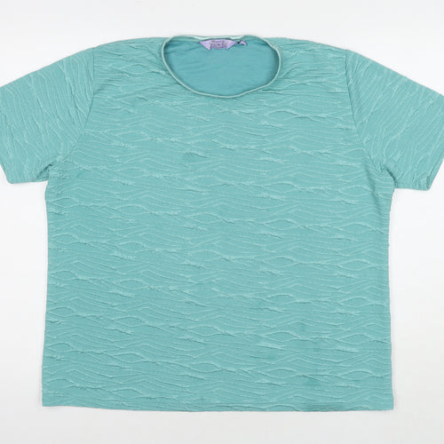 EWM Womens Blue Geometric Polyester Basic T-Shirt Size 18 Round Neck - Size 18-20