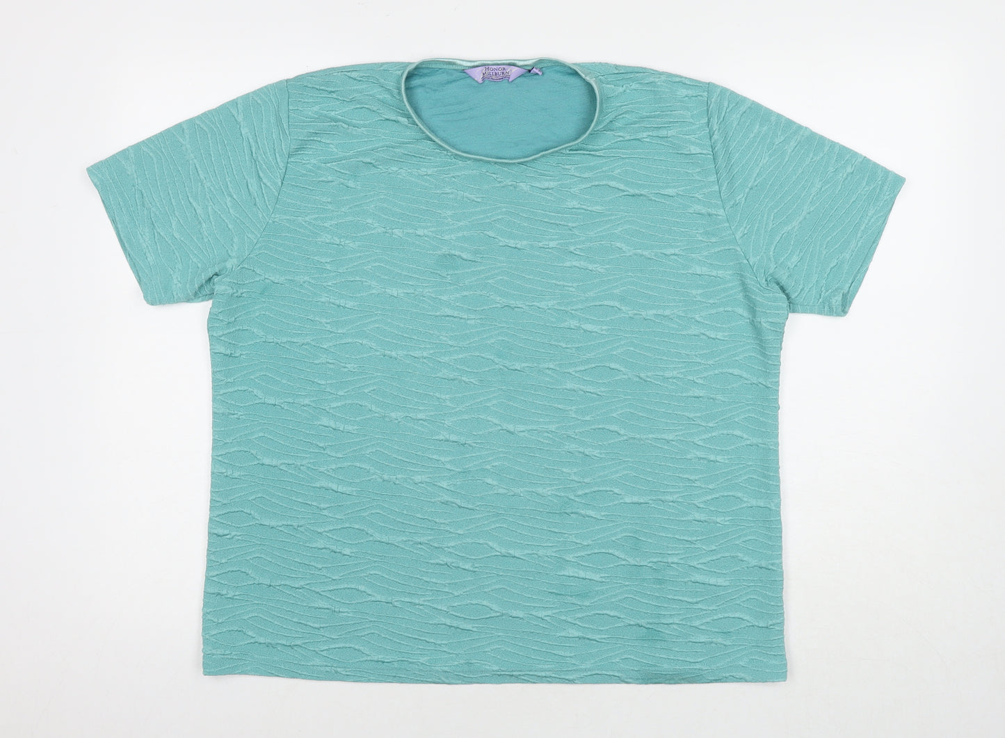 EWM Womens Blue Geometric Polyester Basic T-Shirt Size 18 Round Neck - Size 18-20