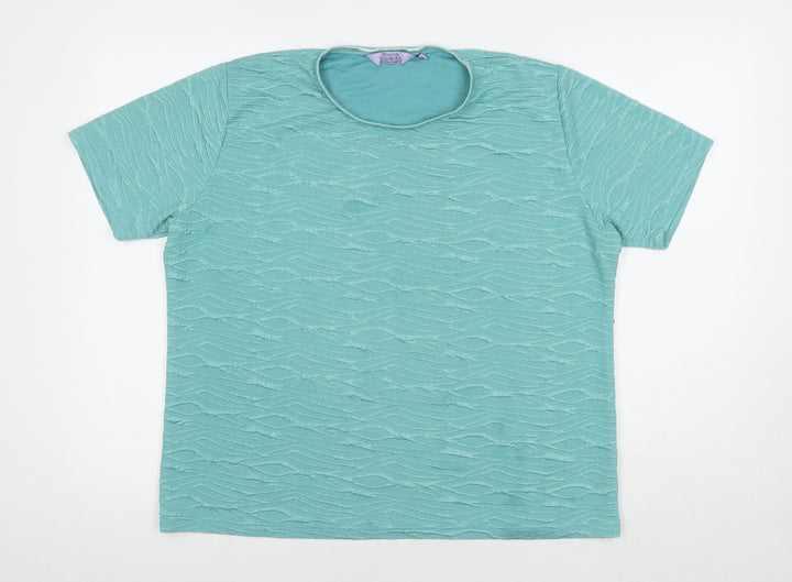 EWM Womens Blue Geometric Polyester Basic T-Shirt Size 18 Round Neck - Size 18-20