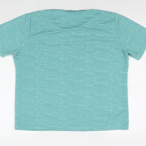 EWM Womens Blue Geometric Polyester Basic T-Shirt Size 18 Round Neck - Size 18-20