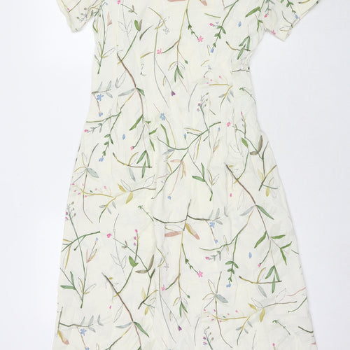 Monsoon Womens Beige Floral Polyester A-Line Size 10 Round Neck Zip
