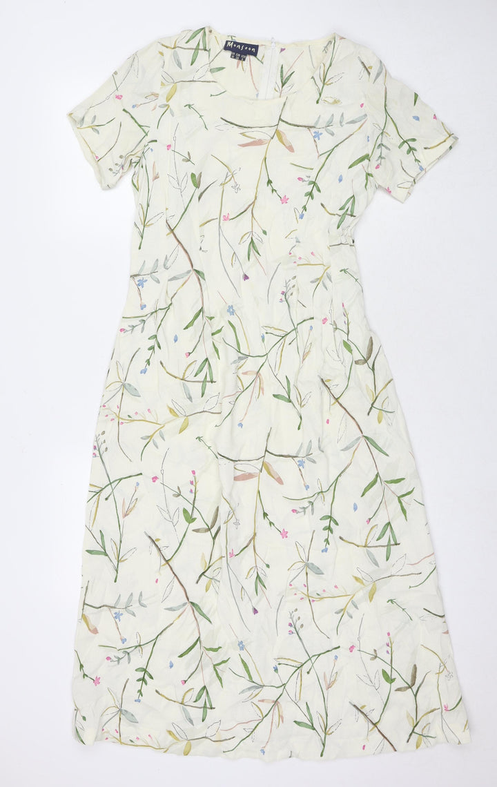 Monsoon Womens Beige Floral Polyester A-Line Size 10 Round Neck Zip