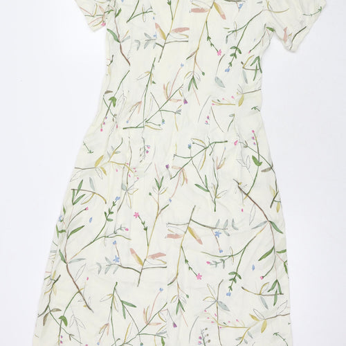 Monsoon Womens Beige Floral Polyester A-Line Size 10 Round Neck Zip