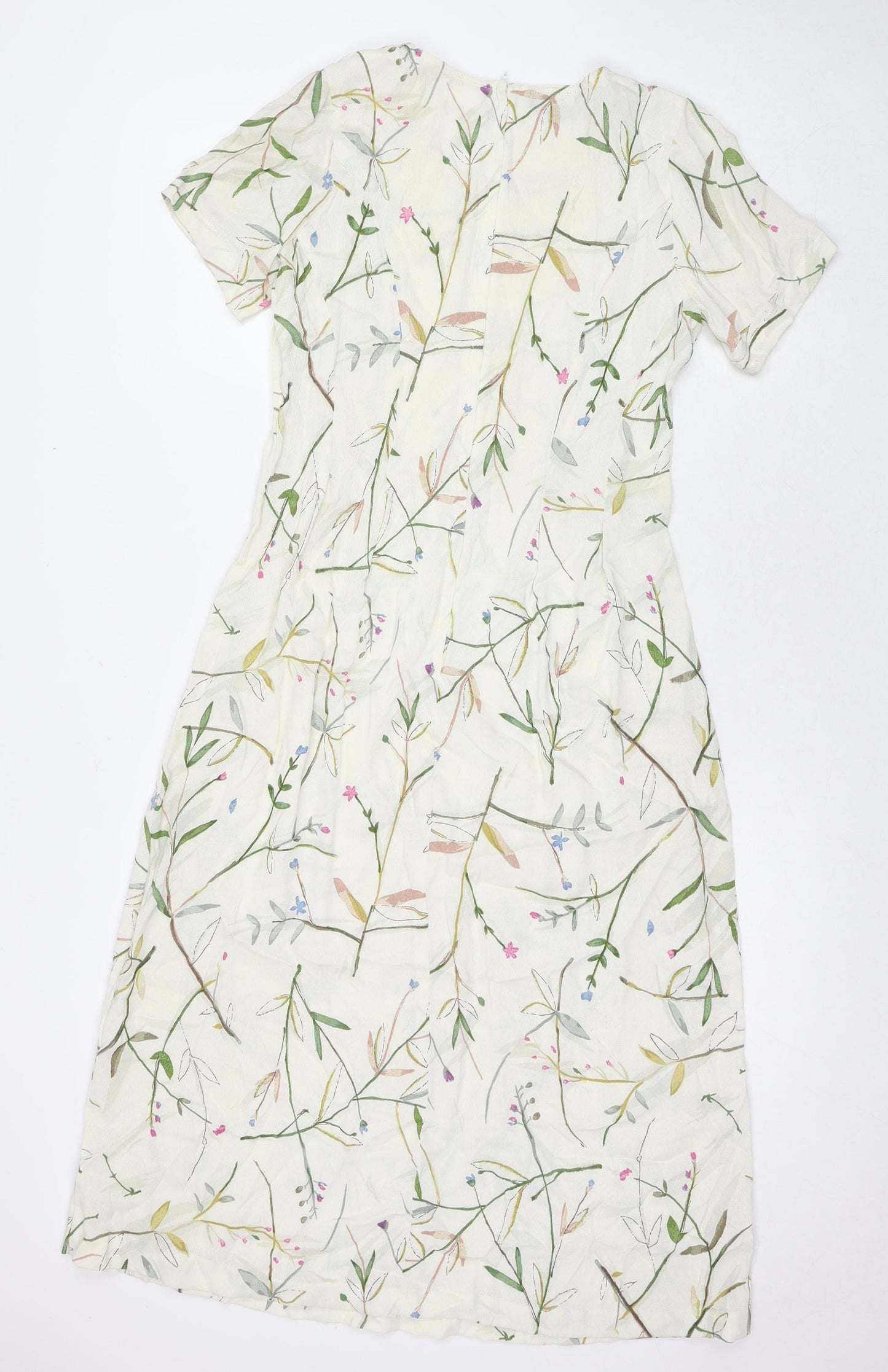 Monsoon Womens Beige Floral Polyester A-Line Size 10 Round Neck Zip