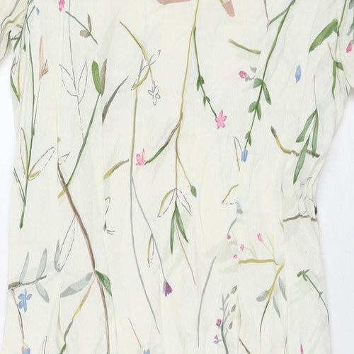 Monsoon Womens Beige Floral Polyester A-Line Size 10 Round Neck Zip