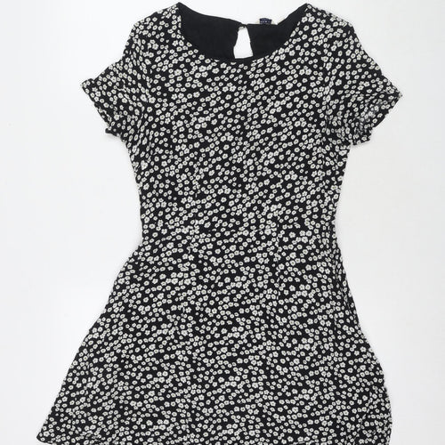 Jack Wills Womens Black Floral Viscose Fit & Flare Size 10 Round Neck Pullover