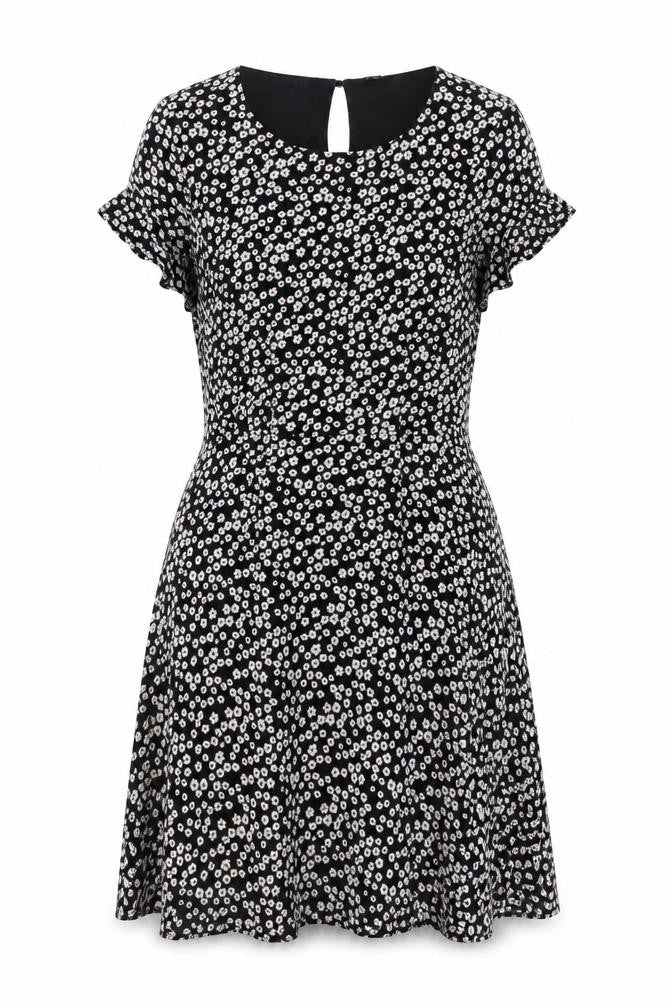 Jack Wills Womens Black Floral Viscose Fit & Flare Size 10 Round Neck Pullover