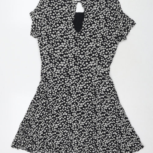 Jack Wills Womens Black Floral Viscose Fit & Flare Size 10 Round Neck Pullover