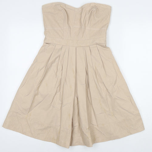 Warehouse Womens Beige Cotton A-Line Size 8 Sweetheart Zip - Strapless