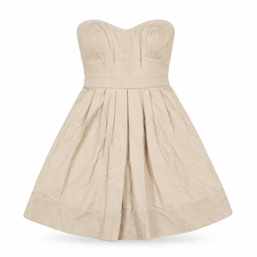 Warehouse Womens Beige Cotton A-Line Size 8 Sweetheart Zip - Strapless