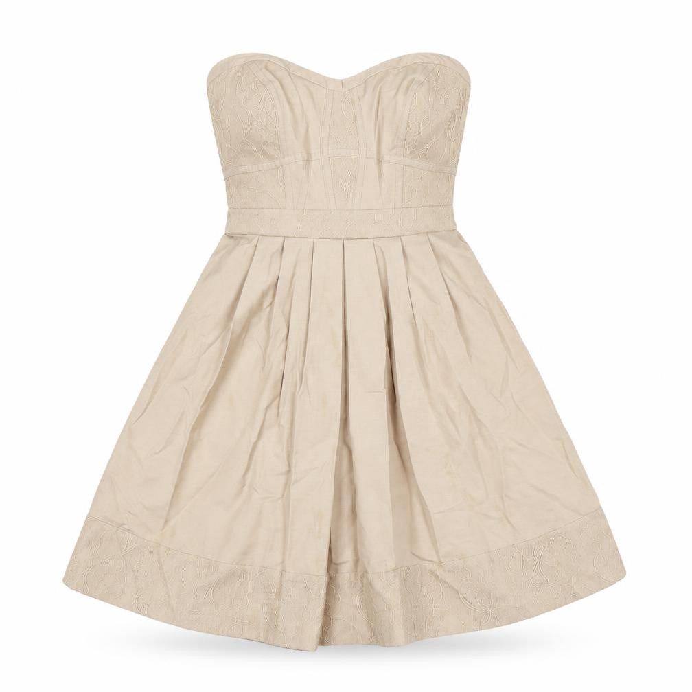 Warehouse Womens Beige Cotton A-Line Size 8 Sweetheart Zip - Strapless