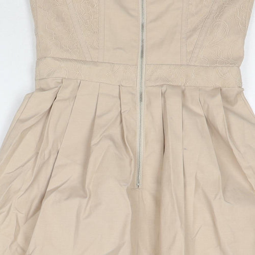 Warehouse Womens Beige Cotton A-Line Size 8 Sweetheart Zip - Strapless