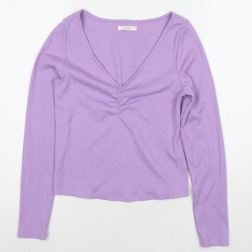 Reversed Womens Purple Cotton Jersey T-Shirt Size L V-Neck