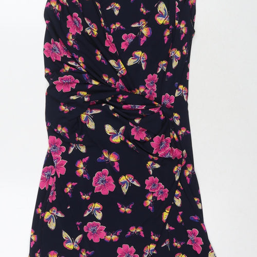 Laura Ashley Womens Black Floral Polyester A-Line Size 10 Round Neck Pullover