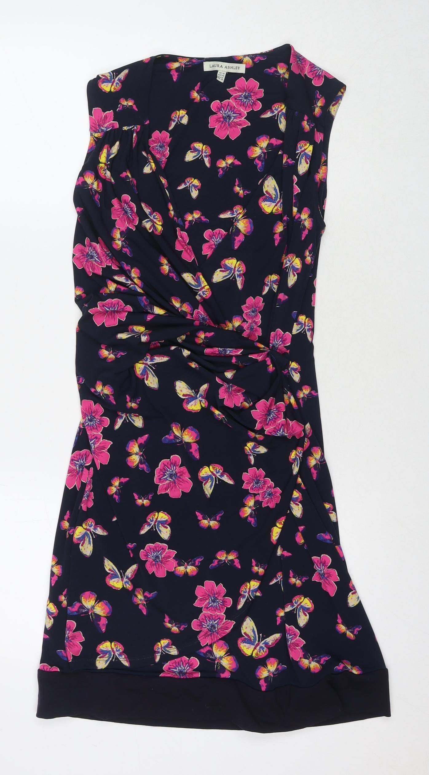Laura Ashley Womens Black Floral Polyester A-Line Size 10 Round Neck Pullover