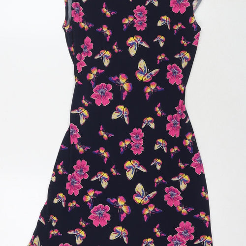 Laura Ashley Womens Black Floral Polyester A-Line Size 10 Round Neck Pullover