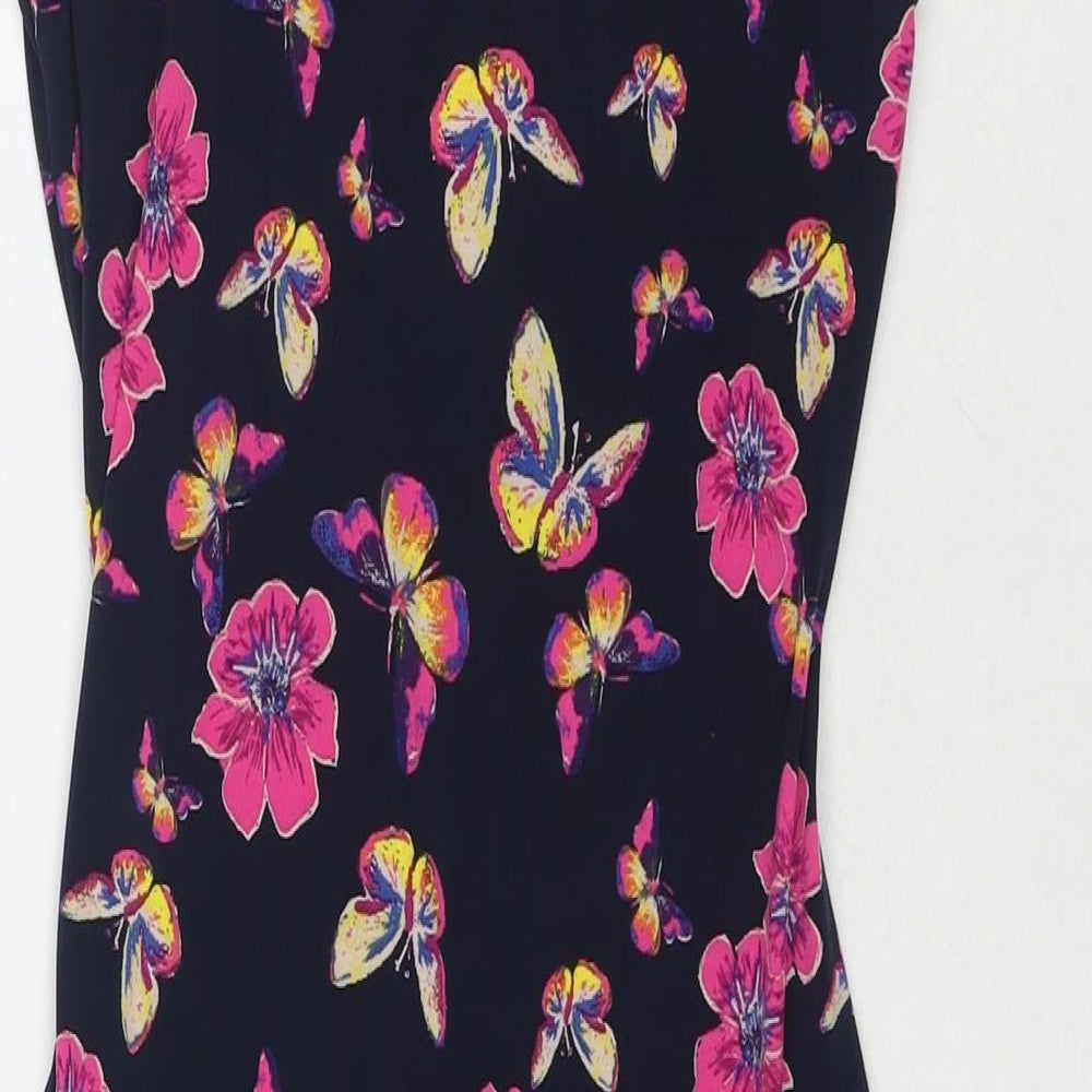 Laura Ashley Womens Black Floral Polyester A-Line Size 10 Round Neck Pullover