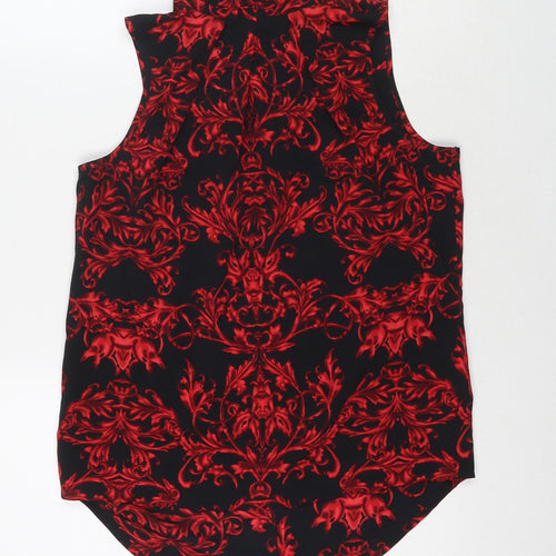 NEXT Womens Black Floral Polyester Basic T-Shirt Size 8 Round Neck