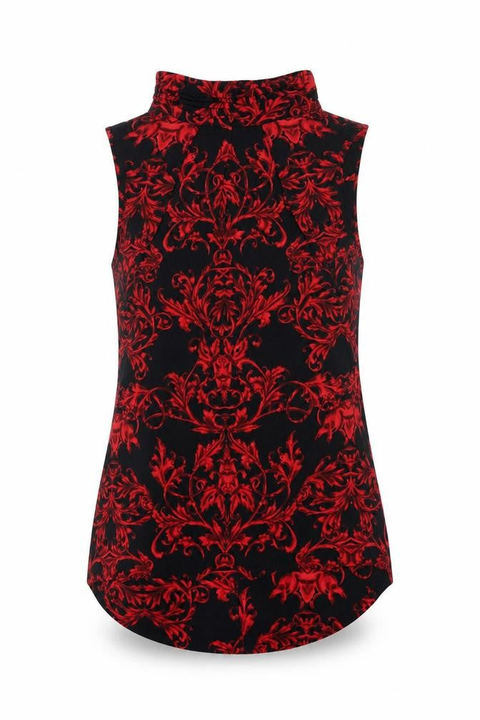 Front view of Next women’s black floral polyester basic t-shirt, size UK 8, round neck