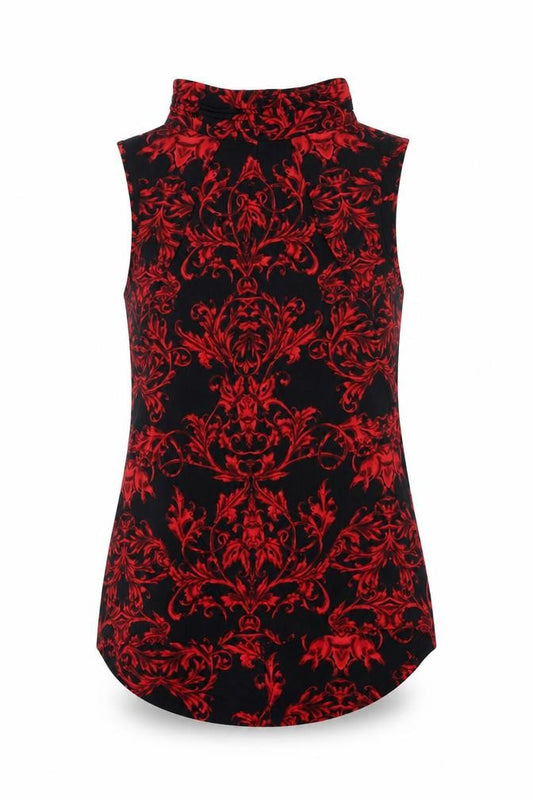 Front view of Next women’s black floral polyester basic t-shirt, size UK 8, round neck
