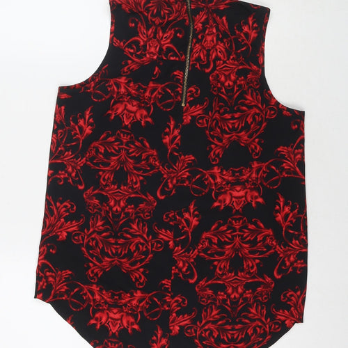 NEXT Womens Black Floral Polyester Basic T-Shirt Size 8 Round Neck