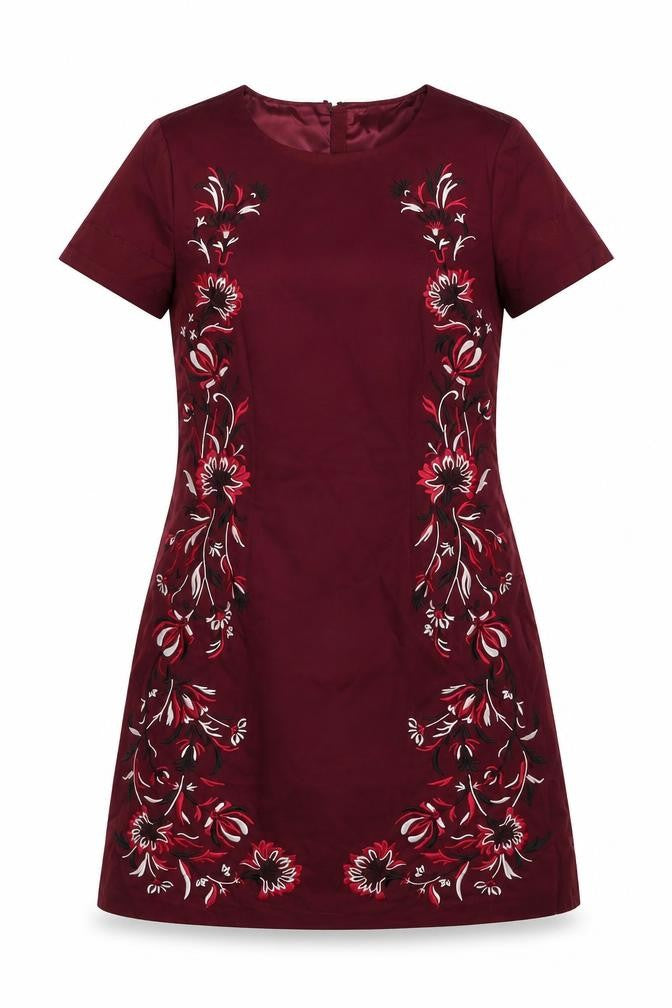 Precis Womens Red Floral Cotton A-Line Size 10 Round Neck Zip