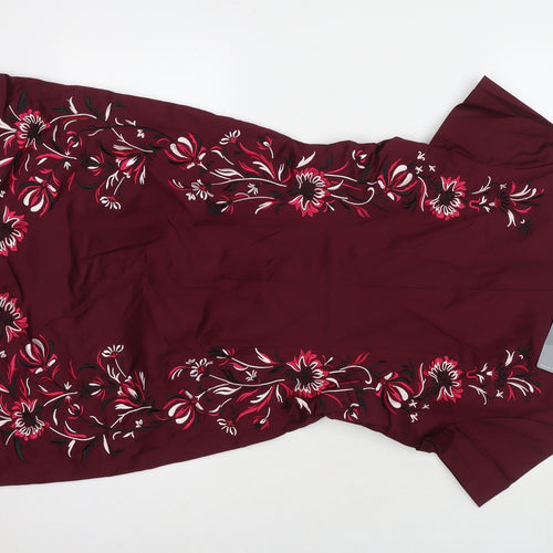 Precis Womens Red Floral Cotton A-Line Size 10 Round Neck Zip