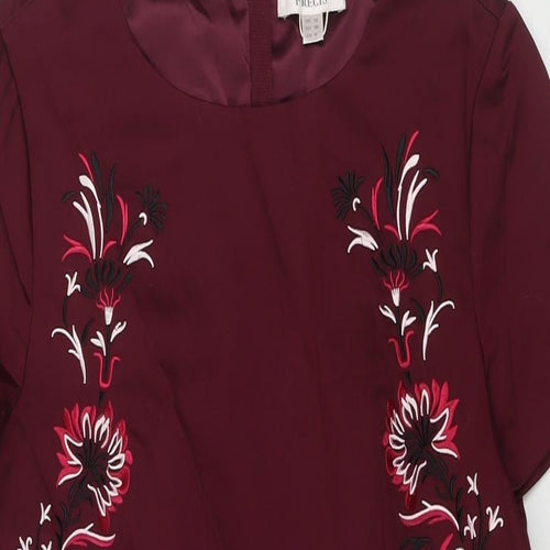 Precis Womens Red Floral Cotton A-Line Size 10 Round Neck Zip