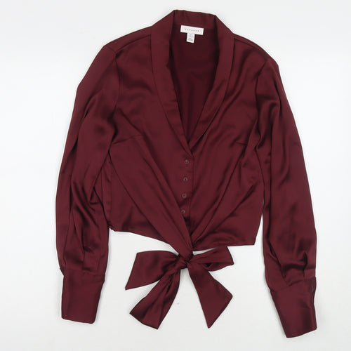 Topshop Womens Red Polyester Basic Button-Up Size 8 Collared