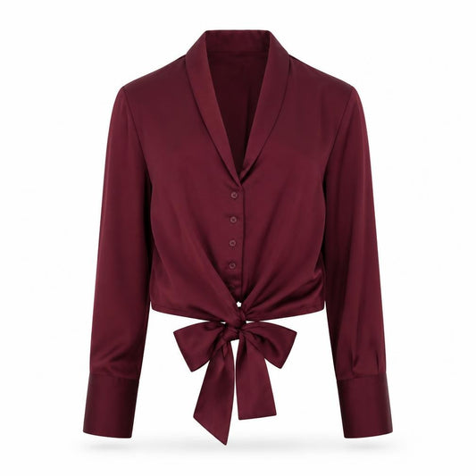 Front view of Topshop women’s red polyester basic button-up, size UK 8, collared