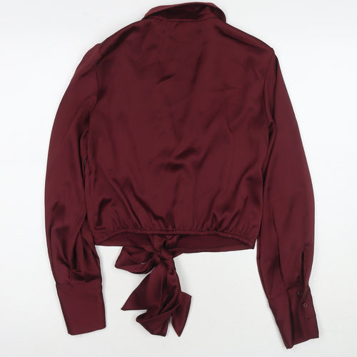 Topshop Womens Red Polyester Basic Button-Up Size 8 Collared