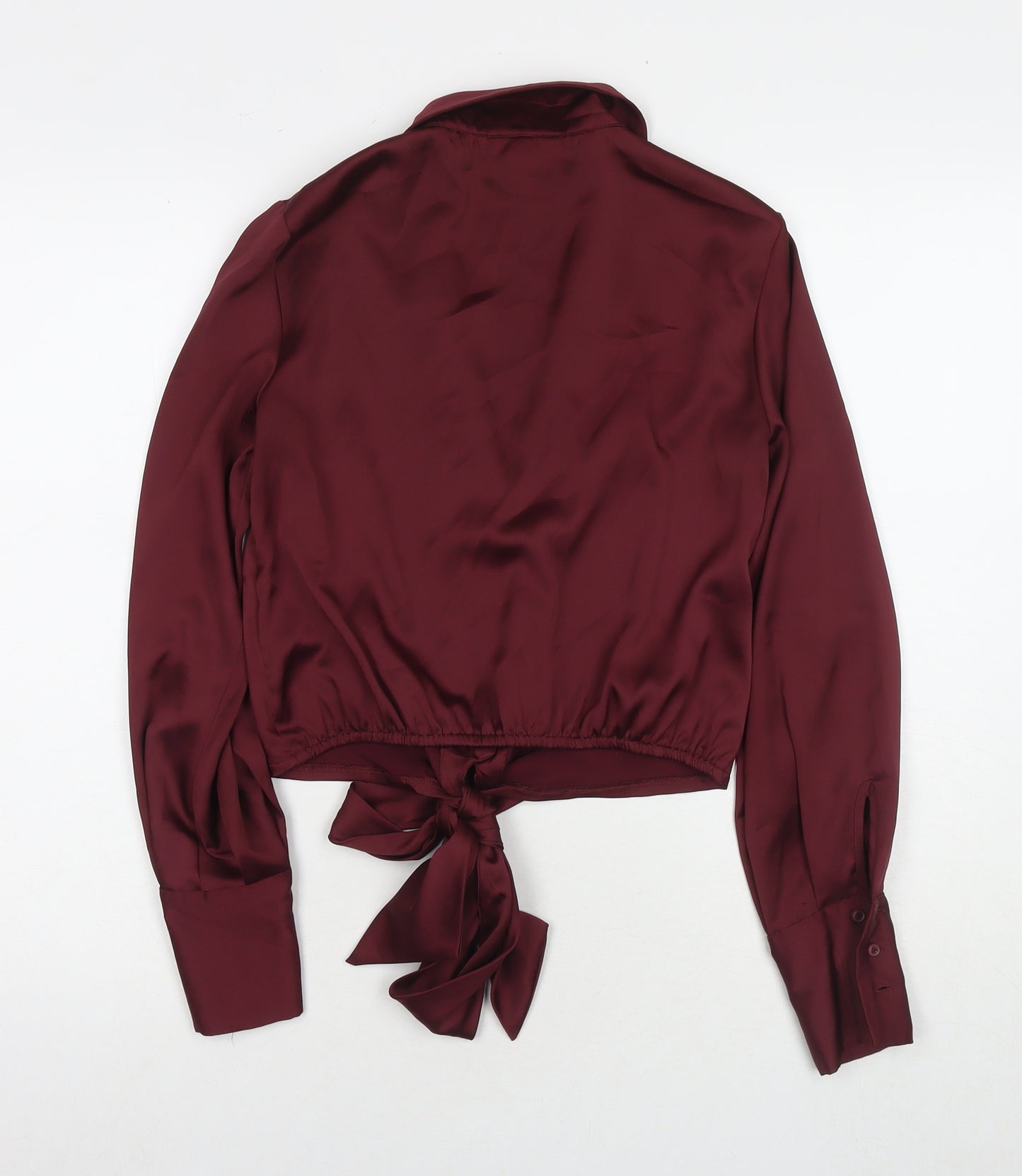 Topshop Womens Red Polyester Basic Button-Up Size 8 Collared