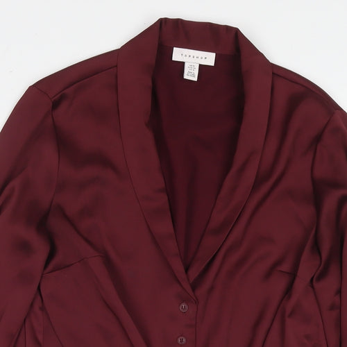 Topshop Womens Red Polyester Basic Button-Up Size 8 Collared