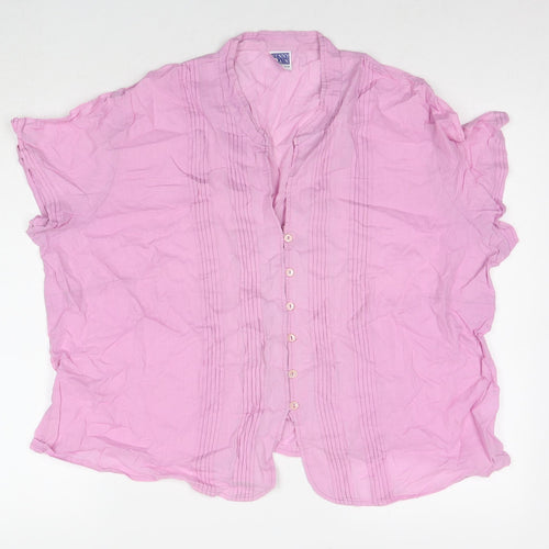 Penny Plain Womens Pink Cotton Basic Button-Up Size 24 V-Neck