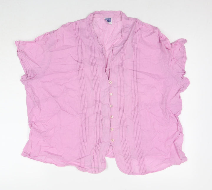 Penny Plain Womens Pink Cotton Basic Button-Up Size 24 V-Neck