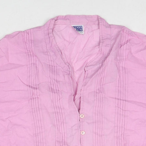 Penny Plain Womens Pink Cotton Basic Button-Up Size 24 V-Neck