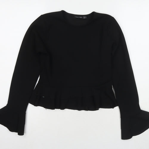 I SAW IT FIRST Womens Black Polyester Basic Blouse Size 8 Round Neck