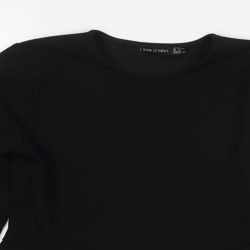 I SAW IT FIRST Womens Black Polyester Basic Blouse Size 8 Round Neck