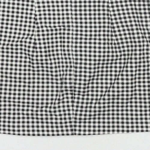 H&M Womens Black Check Cotton A-Line Skirt Size 8 Button